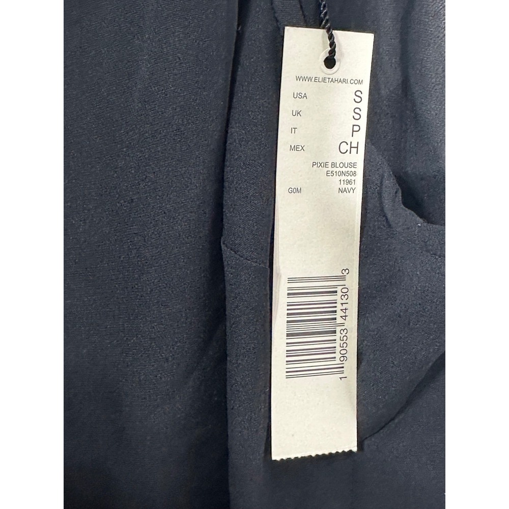 NWT Elie Tahari‎ Pixie Blouse Navy Sleeveless V-Neck Metal Bar Detail - Small - Picture 5 of 6